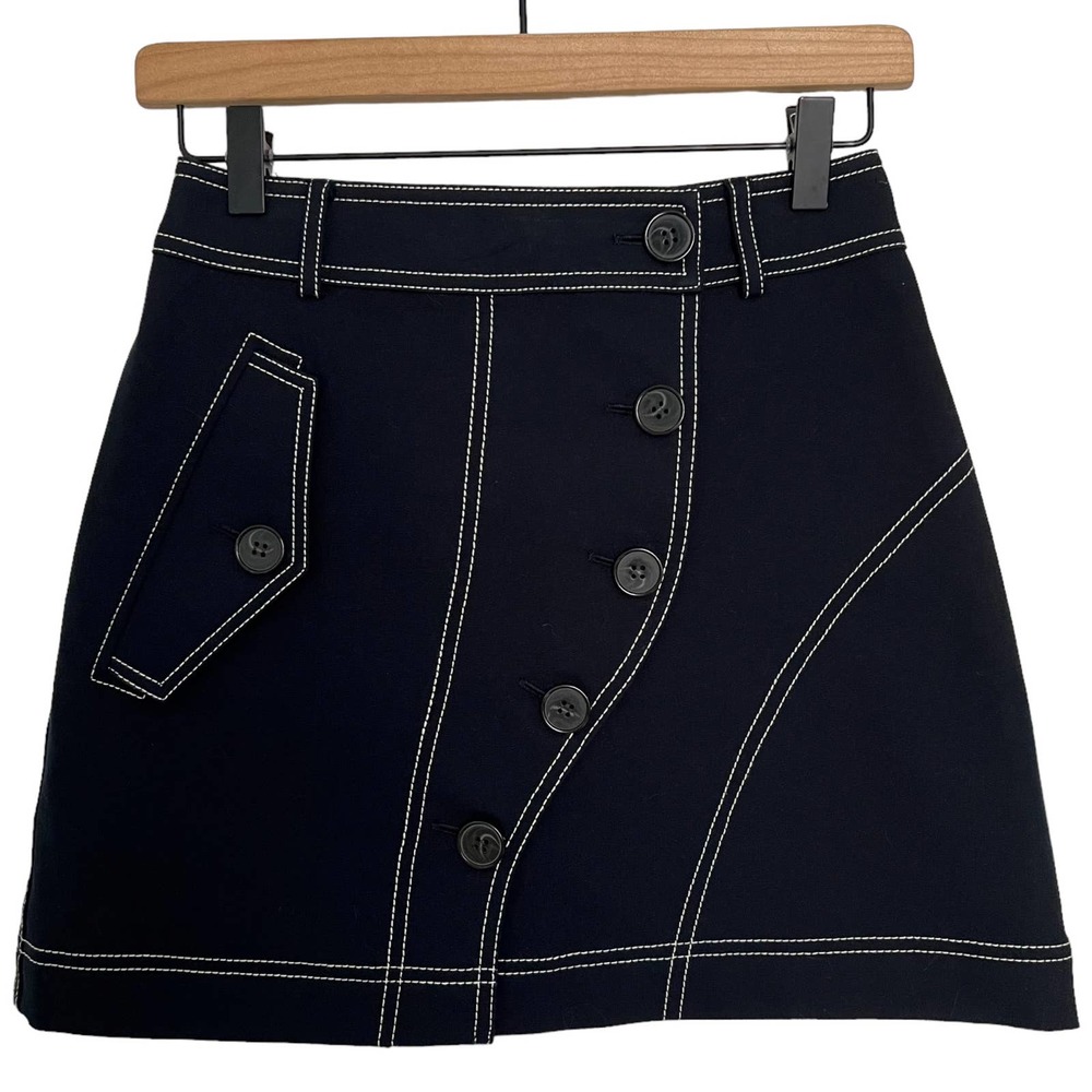 Derek Lam 10 Crosby Asymmetric Contrast Stitch Mini Skirt 0